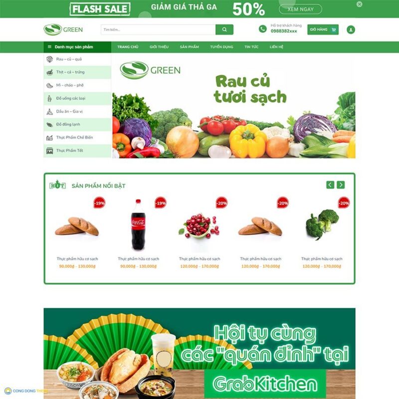 Thiết kế web bách hóa 05 - CDW, Bán hàng, Thực phẩm, bách hóa, Nông sản, rau củ sạch