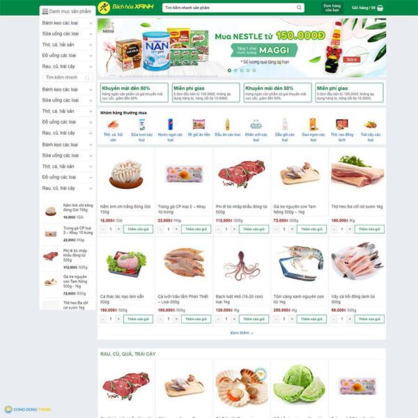 Thiết kế web bách hóa xanh - CDW, Bán hàng, Thực phẩm, bách hóa, Shop