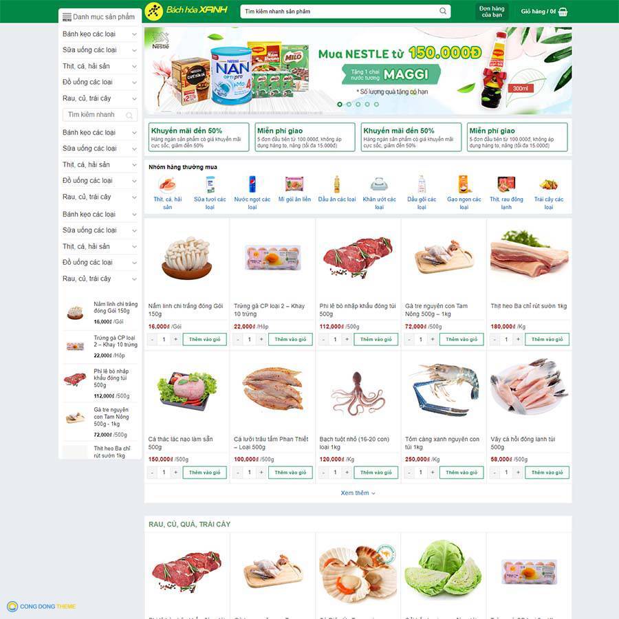 Thiết kế web bách hóa xanh - CDW, Bán hàng, Thực phẩm, bách hóa, Shop