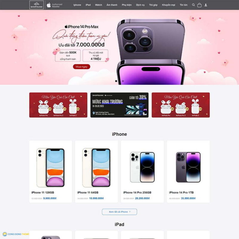 Thiết kế web bán điện thoại Iphone 03 - CDW, Bán hàng, Apple, Điện thoại, iphone, Phụ kiện, ShopDunk