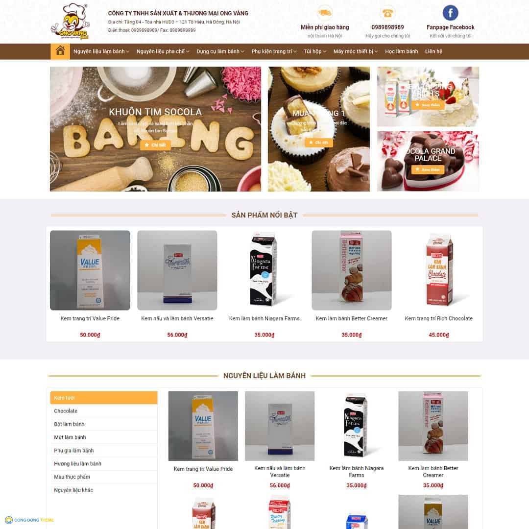 Thiết kế web bán nguyên liệu, dung cụ làm bánh 02 - CDW, Bán hàng, Bánh kẹo, dụng cụ