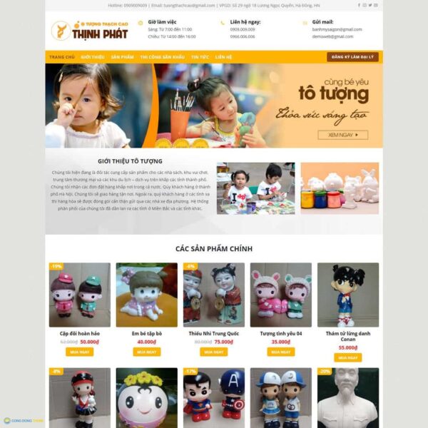Thiết kế web bán tượng tô màu thạch cao - CDW, Bán hàng, Đồ chơi, Kid, Trẻ em, Tượng thạch cao