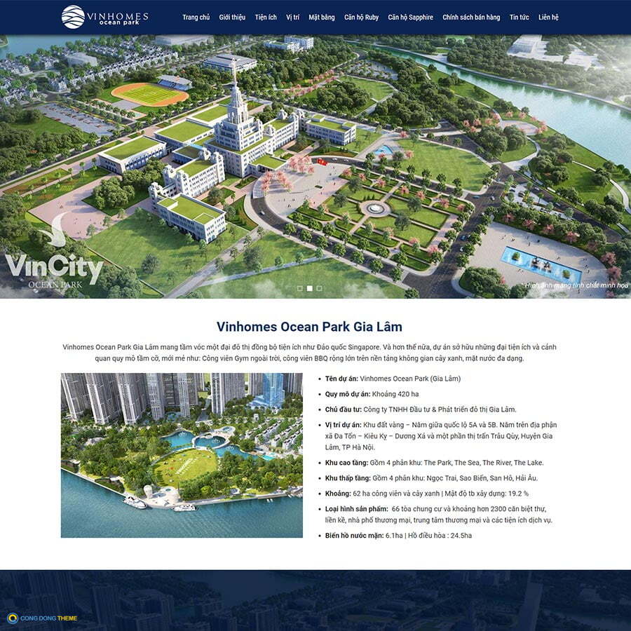 Theme wordpress landing page bất động sản dự án vinhomes ocean park 2