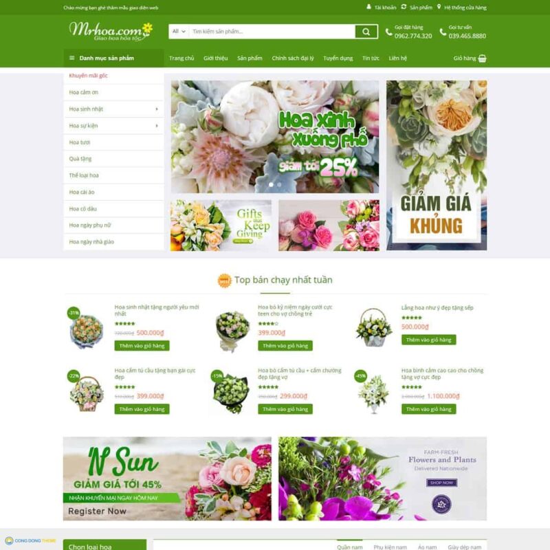 Thiết kế web cửa hàng bán hoa 01 - CDW, Bán hàng, Hoa tươi