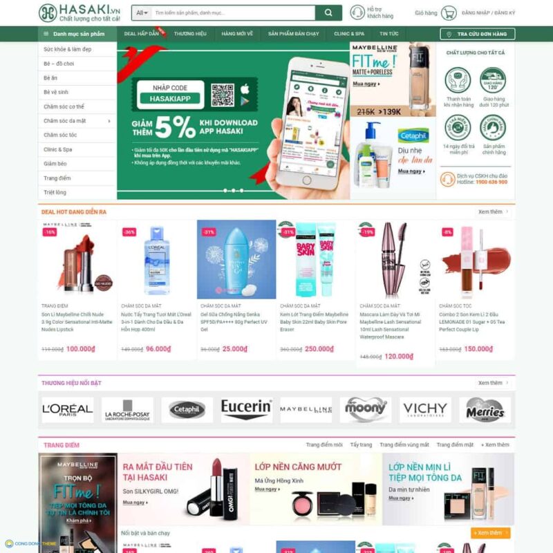 Thiết kế web cửa hàng bán mỹ phẩm giống Hasaki - CDW, Bán hàng, Làm đẹp, Mỹ phẩm