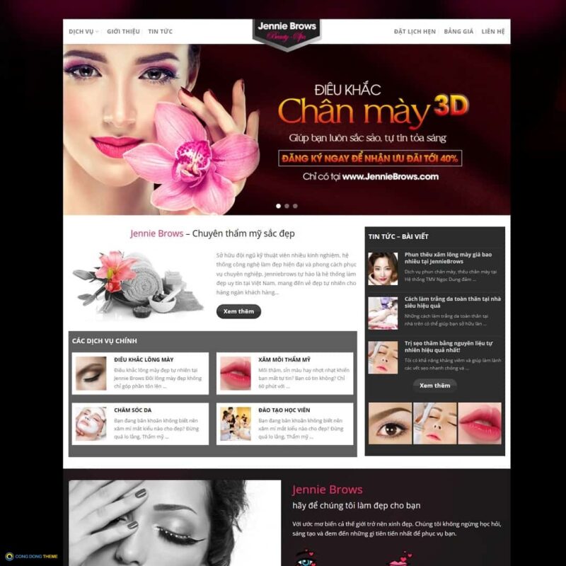 Thiết kế web dịch vụ phun xăm thẩm mỹ - CDW, Làm đẹp, Phun xăm, Spa, Thẩm mỹ