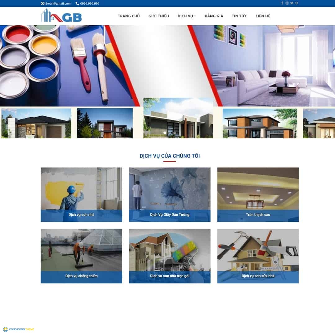 Thiết kế web dịch vụ sơn nhà, sửa nhà - CDW