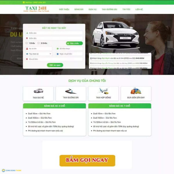 Thiết kế web dịch vụ taxi 02 - CDW, Landing Page, Xe hơi