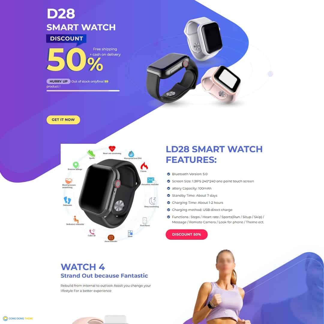 Thiết kế web landing page bán đồng hồ thông minh smartwatch - CDW, Bonus, Landing Page, Bán hàng, Đồng hồ, Landing page, Shop, Smart watch
