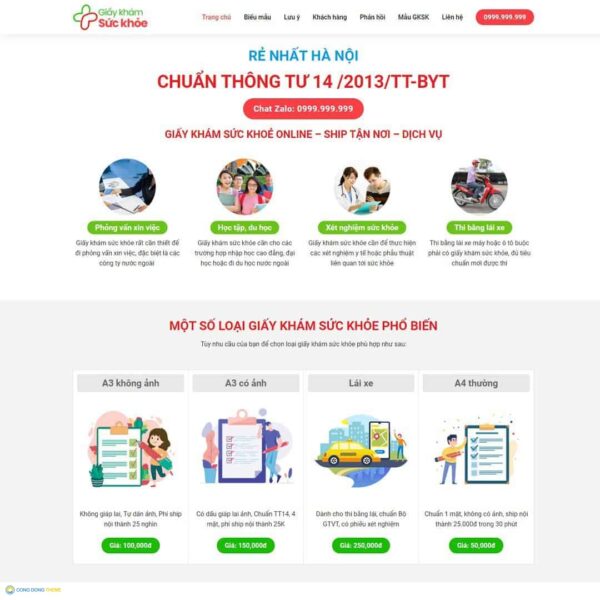 Thiết kế web landing page bán giấy khám sức khỏe - CDW, Landing Page, Dịch vụ, Giấy khám, Landing page