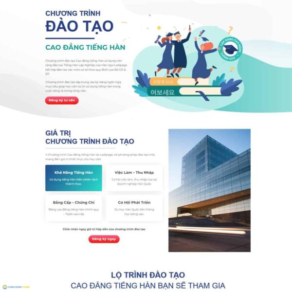 Thiết kế web Landing page đào tạo tiếng Hàn - CDW, Landing Page, Giáo dục, Khóa học, Landing page, Tiếng Hàn