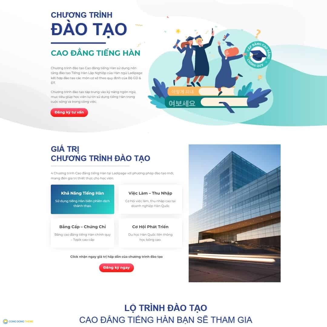 Thiết kế web Landing page đào tạo tiếng Hàn - CDW, Landing Page, Giáo dục, Khóa học, Landing page, Tiếng Hàn