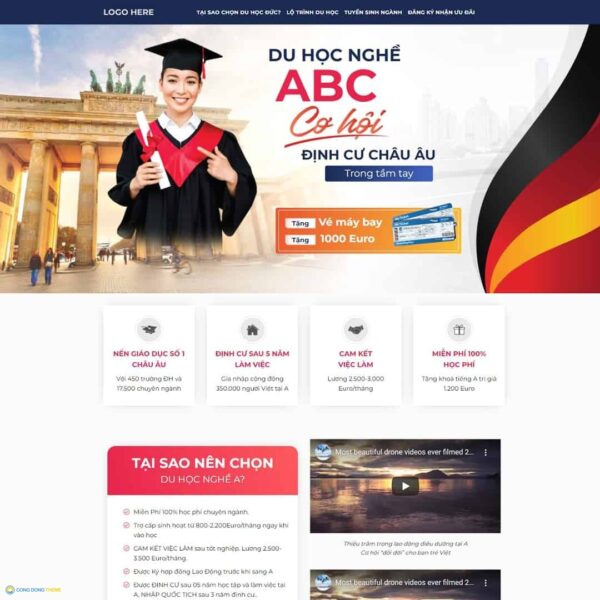 Thiết kế web landing page du học nghề - CDW, Bonus, Landing Page, Du học, Đào tạo, Giáo dục, Landing page