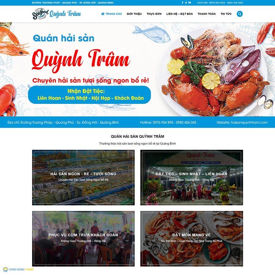 Thiết kế web nhà hàng 03 - CDW, Thực phẩm, Hải sản, Nhà hàng, Quán nhậu