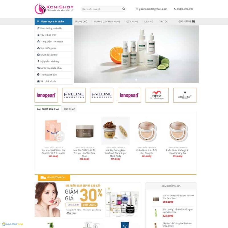 Thiết kế web Shop mỹ phẩm 08 - CDW, Bán hàng, Làm đẹp, Mỹ phẩm, Spa