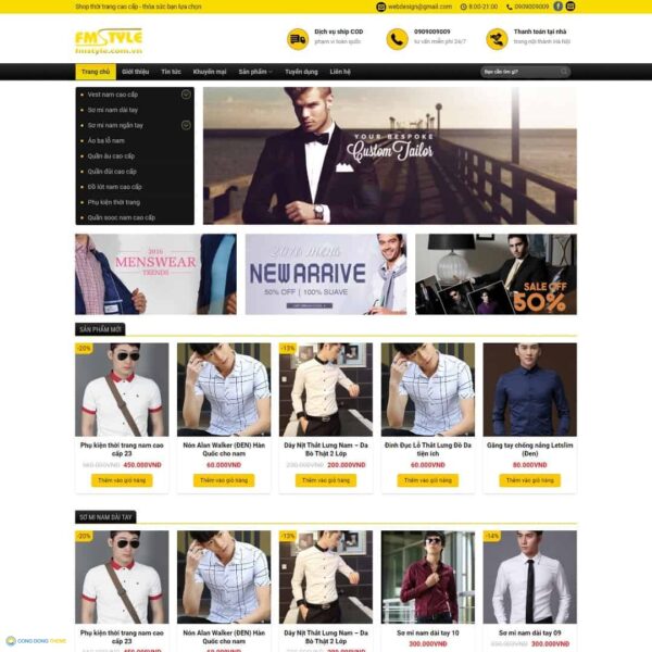 Thiết kế web shop thời trang nam - CDW, Bán hàng, Quần áo, Thời trang