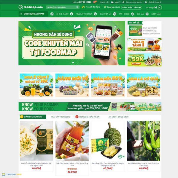 Thiết kế web thực phẩm 18 - CDW, Bán hàng, Thực phẩm, Nông sản, Rau củ quả