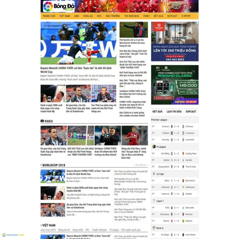 Thiết kế web tin tức thể thao, bóng đá - CDW, Tin tức, Bóng đá, Thể thao