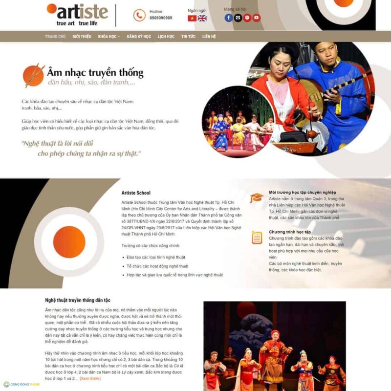 Thiết kế web wordpress giới thiệu Artiste School - CDW, Giáo dục, Đào tạo, Trường học